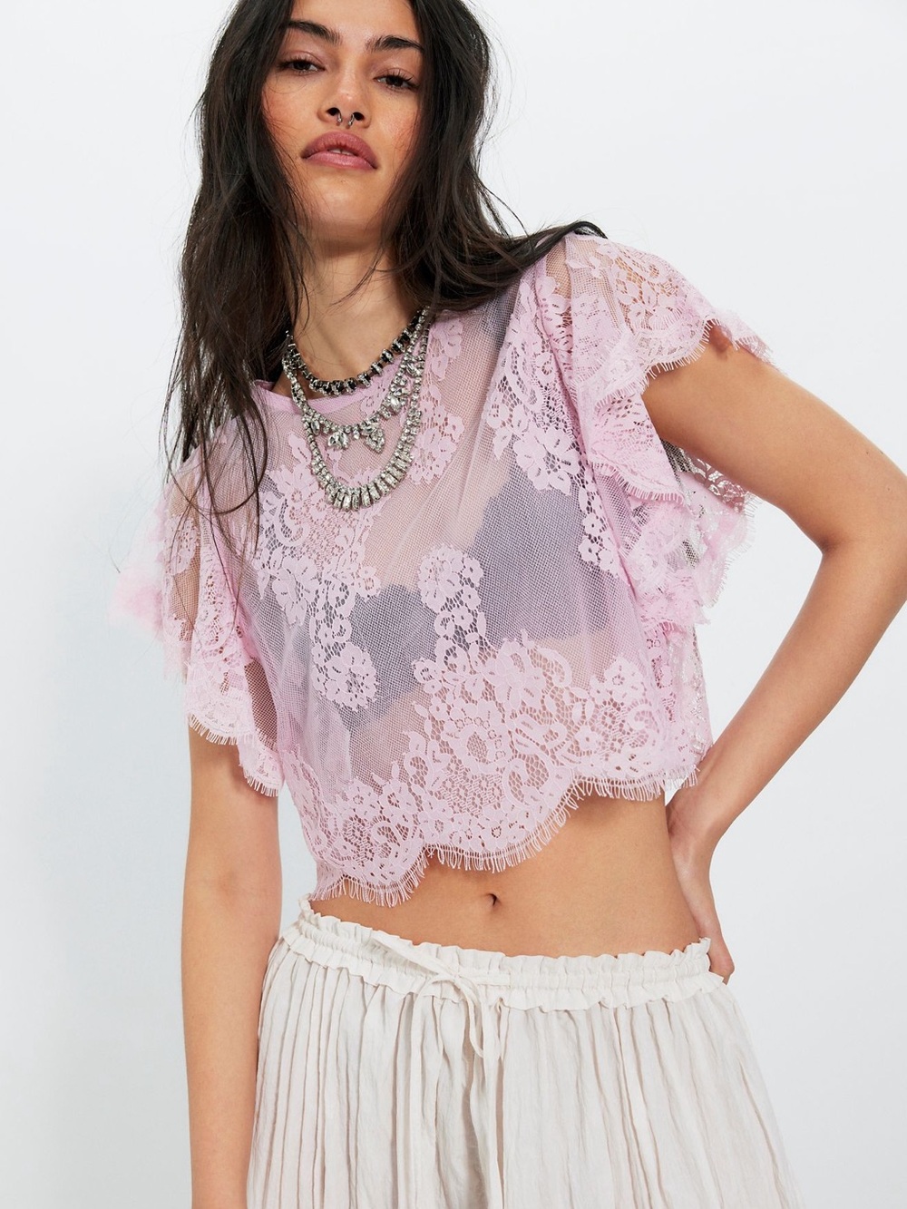 Free People Lunar Ash Lace Top
